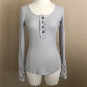 Light Grey Long Sleeve Thermal with Lace & Buttons